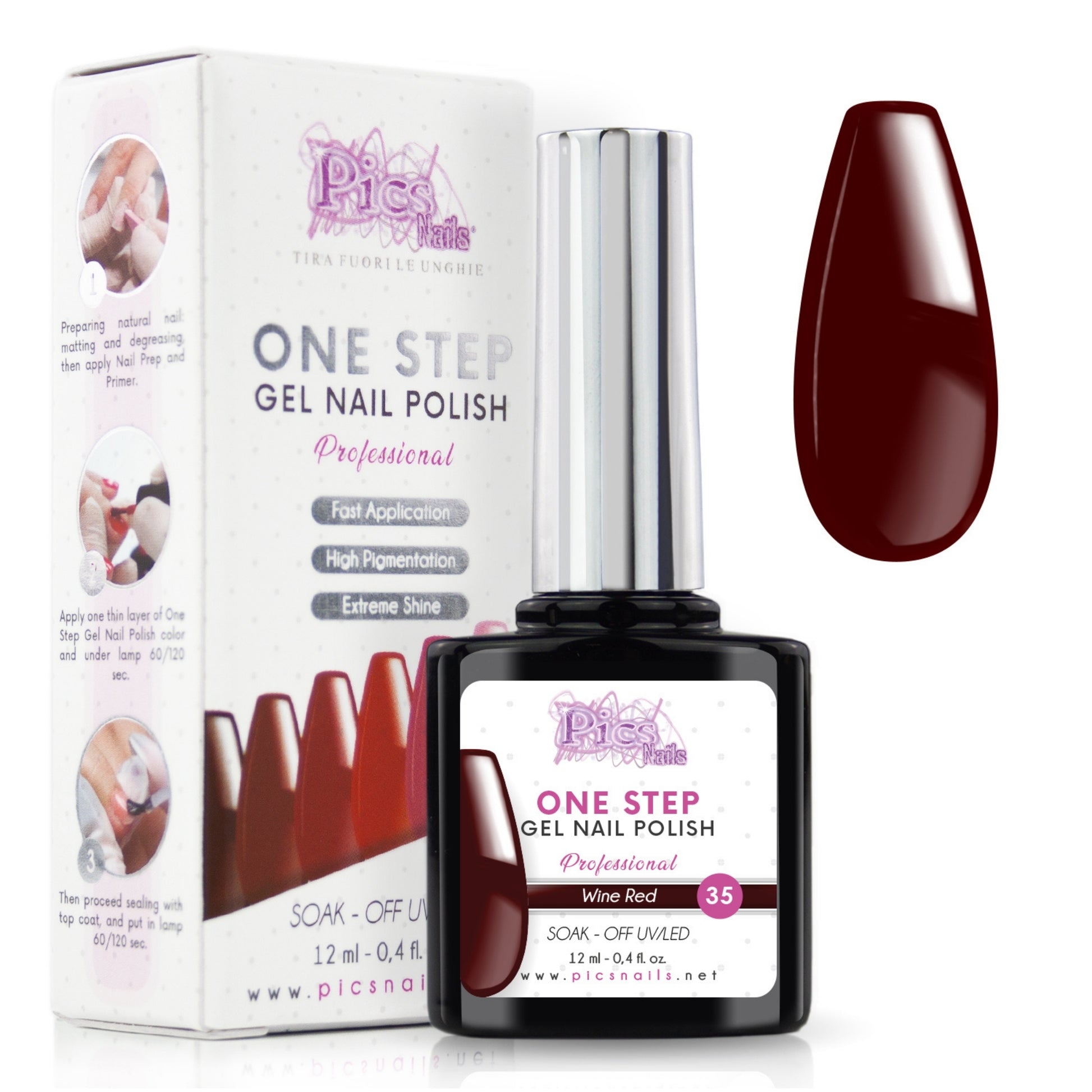 Smalto Semipermanente One Step Wine Red 35 - 12 ml | Semipermanente 3in1 UV/LED Ultra Lucido