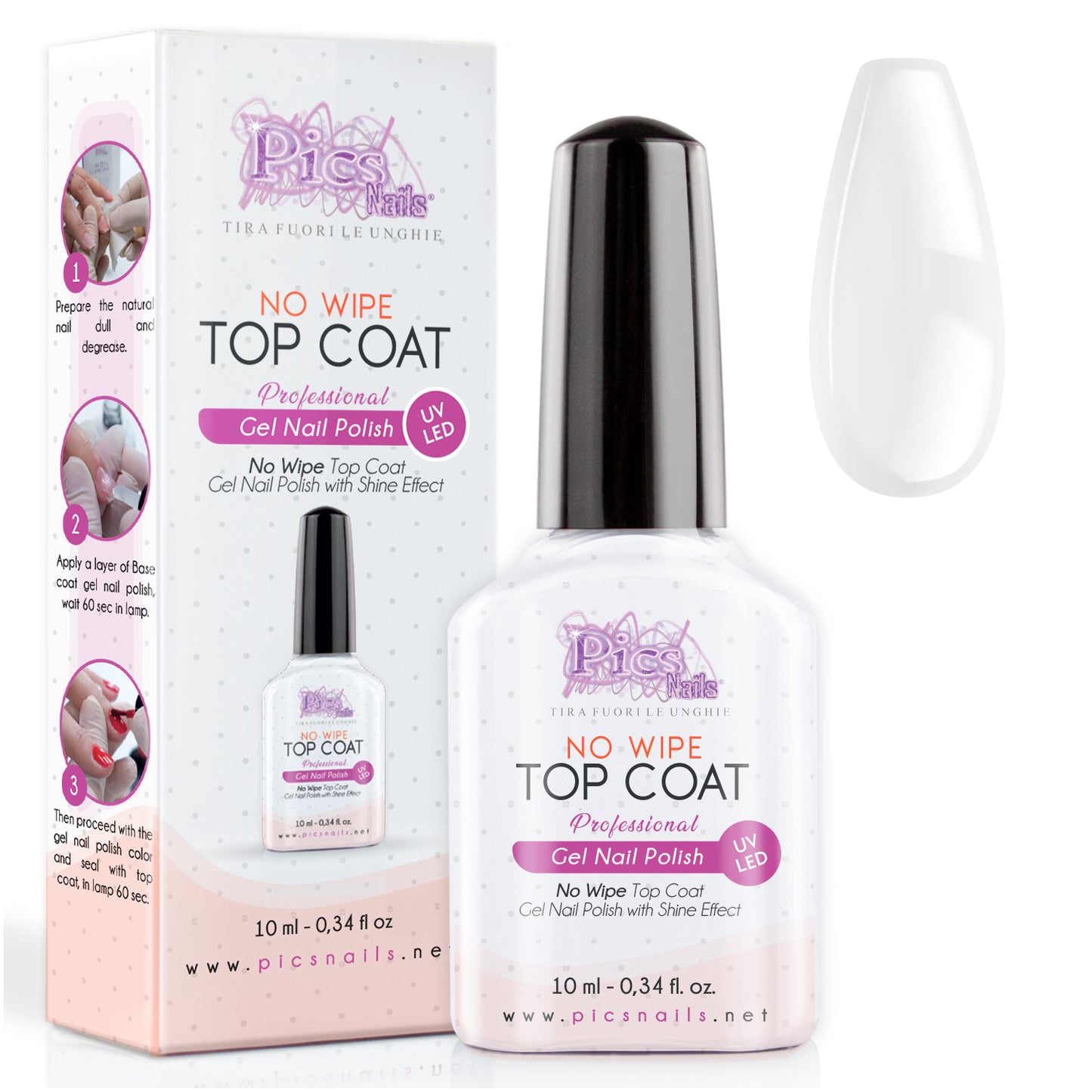 Top Coat Semipermanente NO WIPE UV/LED 10 ml - Smalto Gel Sigillante Senza Strato di Dispersione