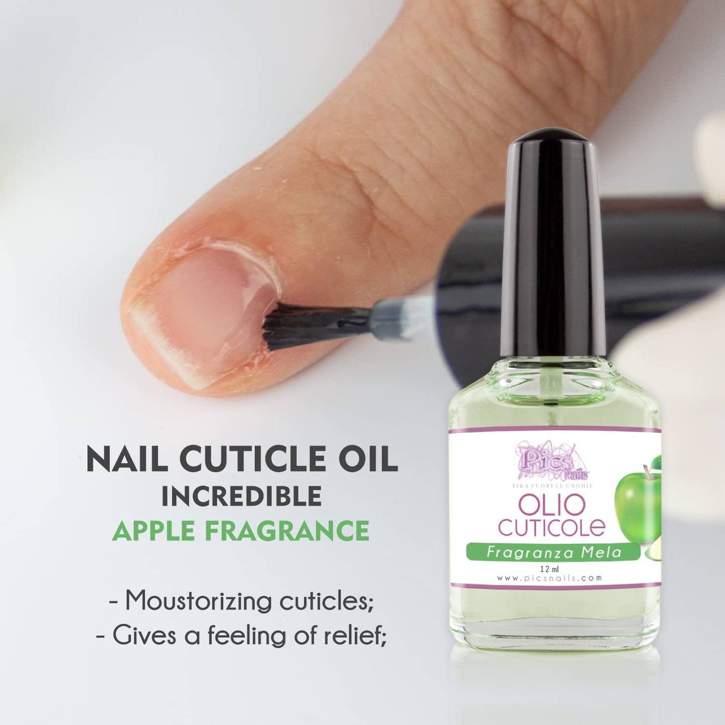 Olio Cuticole Unghie Di Mani E Piedi Professionale 12Ml - Fragranza MELA - Olio Idratante E Rigenerante per Cuticole Di Mani E Piedi, Sollievo E Freschezza Alla Pelle Secca E Irritata